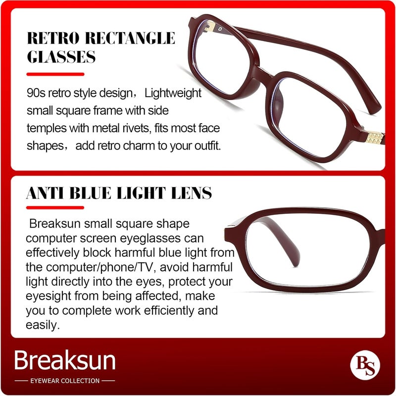 Breaksun Retro Rectangle Glasses for Women Men Small Square Blue Light Blocking Glasses Vintage Eyeglasses - Image 5